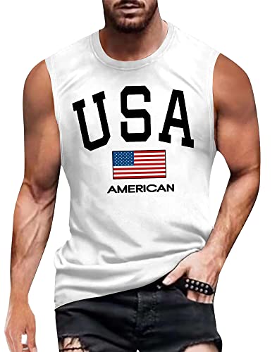 Herrenhemden 4. Juli 1776, Muskel-Tankshirt, Gedenktag, Fitnessstudio, ärmelloses Shirt, Workout, amerikanische Flagge, Tank-Shirt, Weiß – einfache amerikanische Flagge, Klein von Mainfini