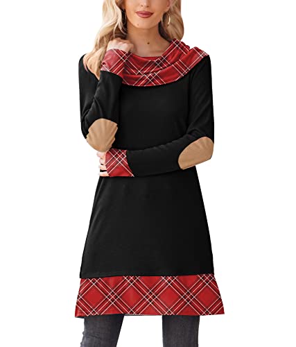 Mainfini Rollkragen Ellenbogen Gepatcht Pullover A-Linie Pulloverkleid Langarmshirt Schwarz M von Mainfini