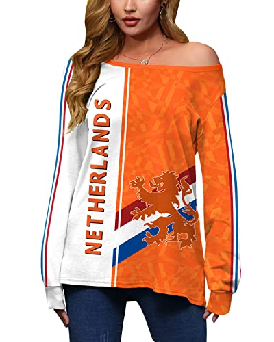 Mainfini Damen Niederlande Fußball Sweatshirt Holländischer Länder Fahnen Zweifarbiger Pullover Pullover Orange S von Mainfini