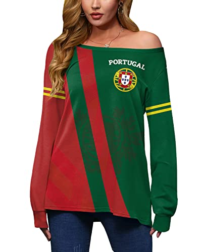 Mainfini Damen Portugal Fußball Sweatshirt Portugal Länder Fahnen und Flaggen Rot XXL von Mainfini