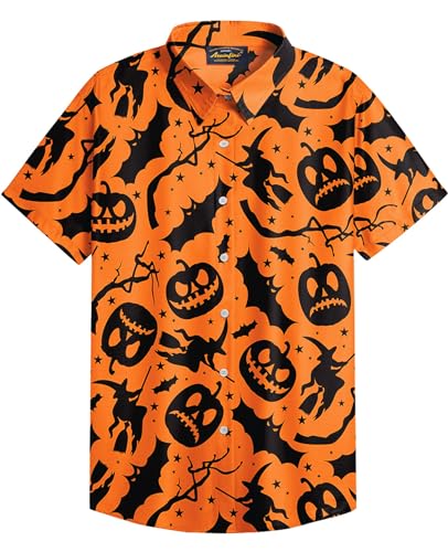 Mainfini Halloween Herren Kurzarm Button Down Kostüm Lustig Poloshirt Skelett T-Shirt Freizeithemd C2 M von Mainfini