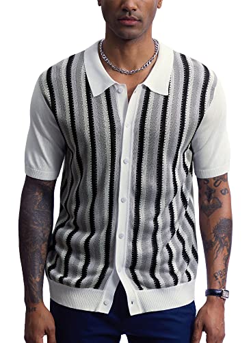 Mainfini Herren Casual Strick Button Down Shirts, I/Off White, L von Mainfini