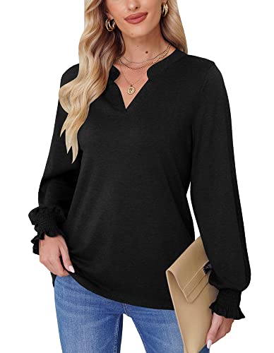 Mainfini Langarmshirt Einfarbig Casual Sanft Oberteile mit V-Ausschnitt für Herbst S von Mainfini