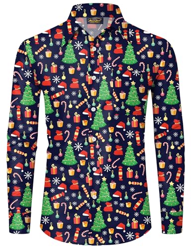 Mainfini Weihnachten Herren 3D Druck Santa Weihnachtshemd Ugly Christmas Kostüm Lustig Shirt Farbig B3 L von Mainfini