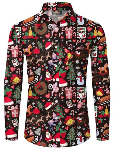 Mainfini Weihnachten Herren Hässliche Bad Taste Weihnachtshemd Kostüm Lustig Ugly Christmas Shirt Farbig B6 M von Mainfini