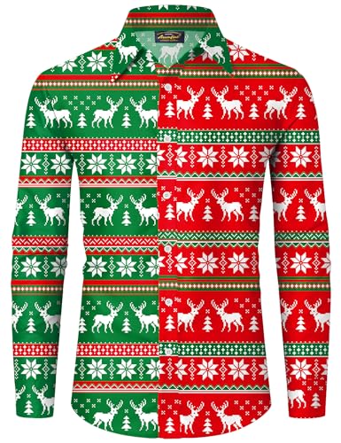 Mainfini Weihnachten Herren Langärm Hawaiihemd Weihnachtshemd Christmas Lustig Ugly Kostüm Shirt Farbig A9 XXL von Mainfini