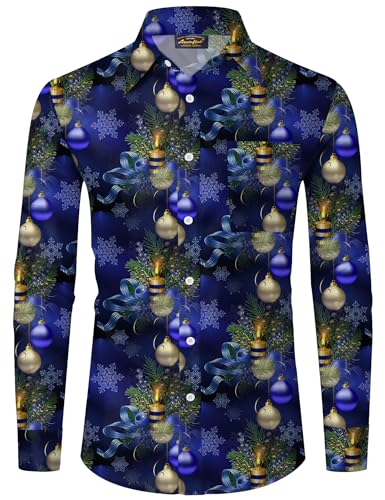 Mainfini Weihnachten Herren Weihnachtsanzug Schnee Weihnachtshemd Ugly Christmas Kostüm Lustig Shirt Blau C2 XL von Mainfini