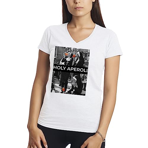 Holly aperoli Nuns Fun Drinking Damen V-Ausschnitt Weißes T-Shirt Size L von Makdi