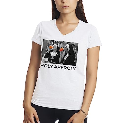 Holly aperoli Two Nuns Drinking aperol Spritz Damen V-Ausschnitt Weißes T-Shirt Size XXL von Makdi