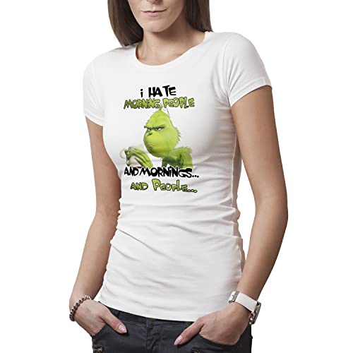 I Hate Morning People and Mornings and People Grinch and Coffee Lover Damen Weißes T-Shirt Size M von Makdi