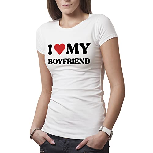 i Love My Boyfriend Damen Weißes T-Shirt Size L von Makdi