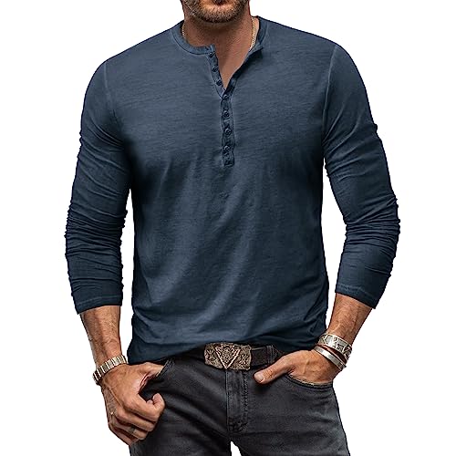 Henley Shirt Herren Langarm Vintage Langarmshirt Herren Baumwolle Knopf Longsleeve T-Shirt Männer Hemden Blau M von MakingDa