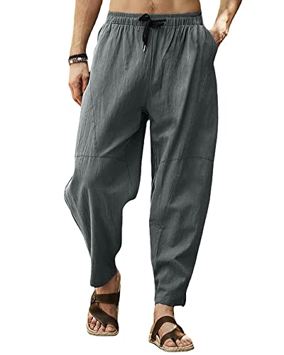 Herren-Hose aus Baumwolle, lockere Passform, Sommer, Yoga, Strand, Lounge, Kordelzug, weites Bein, Haremshose, grau, L Herren-Hose aus Baumwolle, lockere Passform, Sommer, Yoga, Strand, Lounge, Kordelzug, weites Bein, Haremshose, grau, L von MakingDa