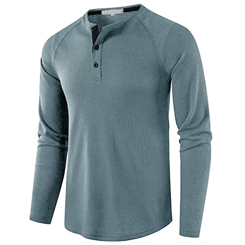 Langarmshirt Herren Henley Shirt Herren Langarm Waffle Knopf Longsleeve Henley T-Shirt Slim Fit Männer Casual Hemden Hellblau XXL von MakingDa