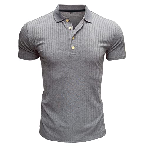 Poloshirt Herren Kurzarm Slim Fit Muskel Polohemd Männer Dehnbar Sport Pullover Polo Hemd Golf Tennis T-Shirt Hellblau M von MakingDa