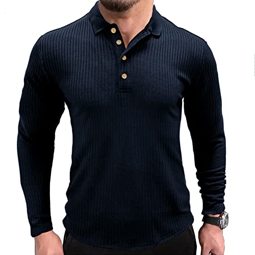 Poloshirt Herren Langarm Slim Fit Muskel Polohemd Männer Dehnbar Sport Pullover Polo Hemd Golf Tennis T-Shirt Dunkelblau XL von MakingDa