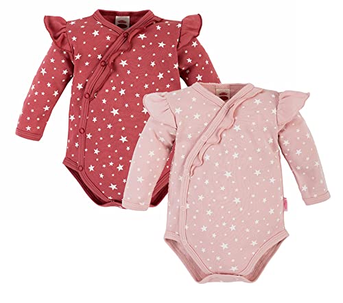 Makoma Baby Langarm Body Mädchen - 2er Pack Wickelbody - 100% Baumwolle für Neugeborene/Säuglinge - Erstausstattung Sterne Rosa/Rot (68) von Makoma