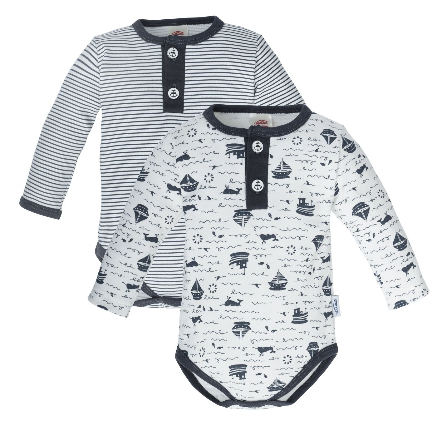 Makoma Langarmbody Baby Body Langarm für Neugeborene Jungen & Mädchen Le Mer (Set, 2-tlg) 100% Baumwolle von Makoma