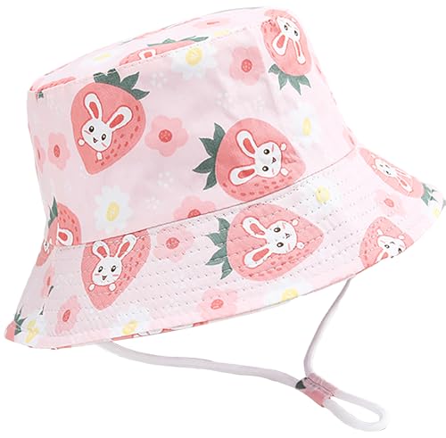 Malaxlx Baby Sonnenhut Erdbeer Kaninchen Rosa Fischerhut Kleinkind UV Schutz Sommerhut Strandhut Bucket Hat Eimer Hut für 1-2 Jahre Mädchen Jungen von Malaxlx