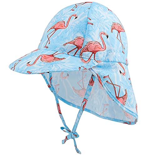 Malaxlx Baby Sonnenhut Flamingo Himmelblau Sommermütze Kleinkind Schirmmütze mit Nackenschutz und Bindebändern Mütze Flapper UV Schutz Strand Hut für 3-18 Monate Mädchen Jungen von Malaxlx