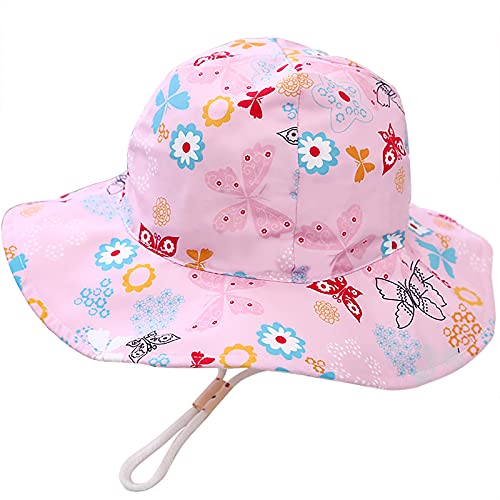 Malaxlx Unisex Kinder Sonnenhut Schmetterling Rosa Fischerhut Sommerhut für 4-8 Jahre Mädchen Jungen von Malaxlx