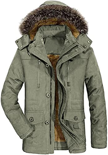 FTCayanz Herren Warme Winterjacke Parka Lang Wintermantel Mit Kunstfell Kapuze Outdoor Gefütterte Steppjacke Jacke Army Green M von FTCayanz