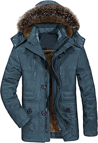 FTCayanz Herren Warme Winterjacke Parka Lang Wintermantel Mit Kunstfell Kapuze Outdoor Gefütterte Steppjacke Jacke Navy M von FTCayanz