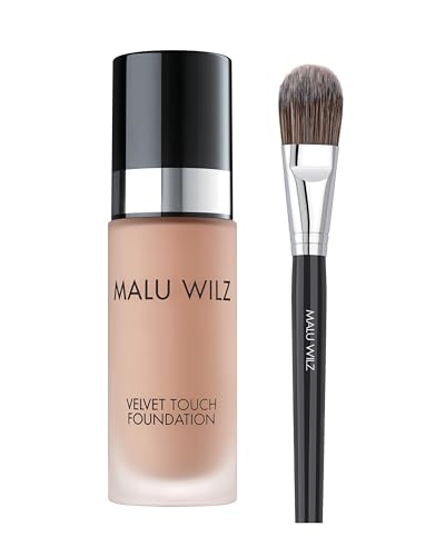 Malu Wilz Bundle Velvet Touch 03 + Make up Brush I Skincare Creme Make up für makellosen Teint 30ml I Kaschiert Unebenheiten, Augenringe, Fältchen von Malu Wilz