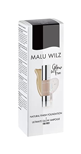 Malu Wilz Natural Finish Liquid Foundation Make up Glow Edition Nr. 13 Vanilla 30ml I Strahlend-frischer Teint I Mittlere Deckkraft gegen Falten und Linien I Plus vegane Ultimate Glow Ampulle von Malu Wilz