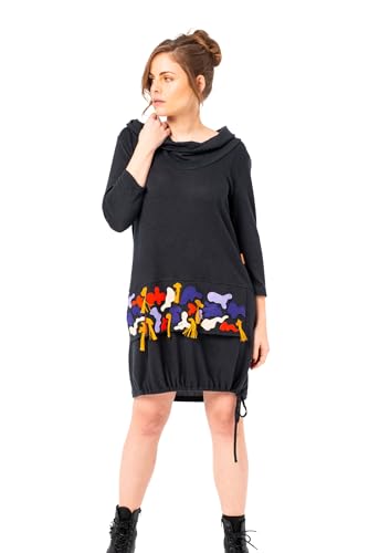 Mamatayoe Carboncillo. Kurzes Damenkleid mit Rollkragen in Schwarz mit gestickten Details. Lässiges, verstellbares Ballonkleid mit Langen Ärmeln für Herbst und Winter. Größe XL Mamatayoe Carboncillo. Kurzes Damenkleid mit Rollkragen in Schwarz mit gestickten Details. Lässiges, verstellbares Ballonkleid mit Langen Ärmeln für Herbst und Winter. Größe XL von Mamatayoe
