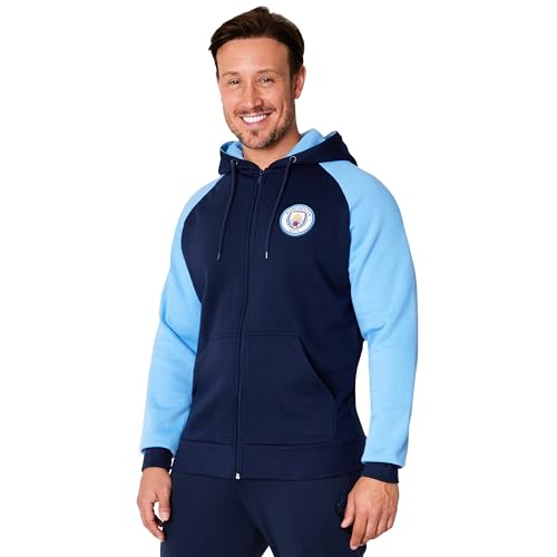 Manchester City FC Full Zip Hoodie Herren, Kapuzenpullover Herren mit Vordertasche - Fussball Geschenke Männer (Dunkelblau, 3XL) von Manchester City FC