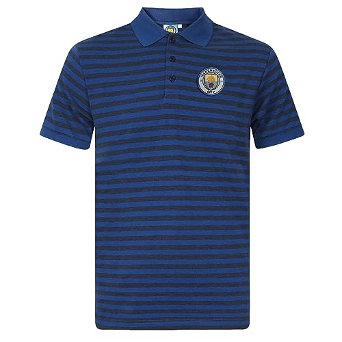 Manchester City FC - Herren Polo-Shirt mit Streifen - Offizielles Merchandise - Geschenk für Fußballfans - Blau meliert - L von Manchester City FC