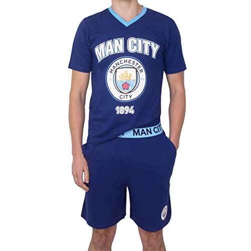 Manchester City FC - Herren Schlafanzug-Shorty - Loungewear - Offizielles Merchandise - Geschenk für Fußballfans - Marineblau - XL von Manchester City FC