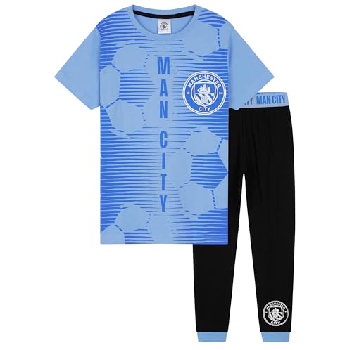 Manchester City FC Schlafanzug Jungen, Pyjama Set T-Shirt & Lange Schlafhose (Blau/Schwarz, 5-6 Jahre) von Manchester City FC