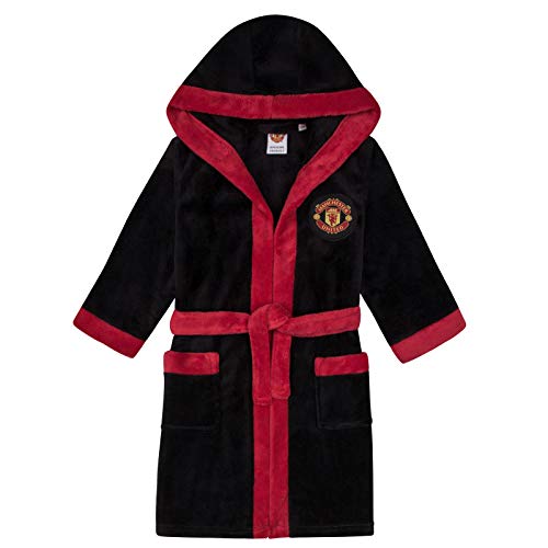 Manchester United FC - Jungen Fleece-Bademantel mit Kapuze - Offizielles Merchandise - Geschenk für Fußballfans - Schwarz - 9-10 Jahre von Manchester United