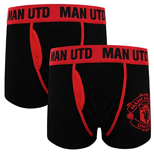 Manchester United FC - Herren Premium-Boxershorts mit Vereinswappen - Offizielles Merchandise - Geschenk für Fußballfans - Schwarz - 2 Stück - XL von Manchester United