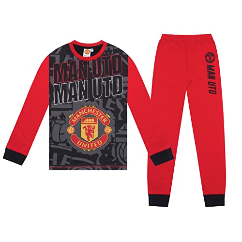 Manchester United FC - Jungen Schlafanzug mit Sublimationsdruck - Offizielles Merchandise - Geschenk für Fußballfans - Schwarz/Rot - 7-8 Jahre von Manchester United