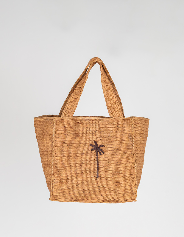 Natural Raffia Squared Tote Tan W Brown von Manebi