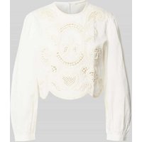 Mango Cropped Blusenshirt mit Lochmuster in Offwhite, Größe L von Mango