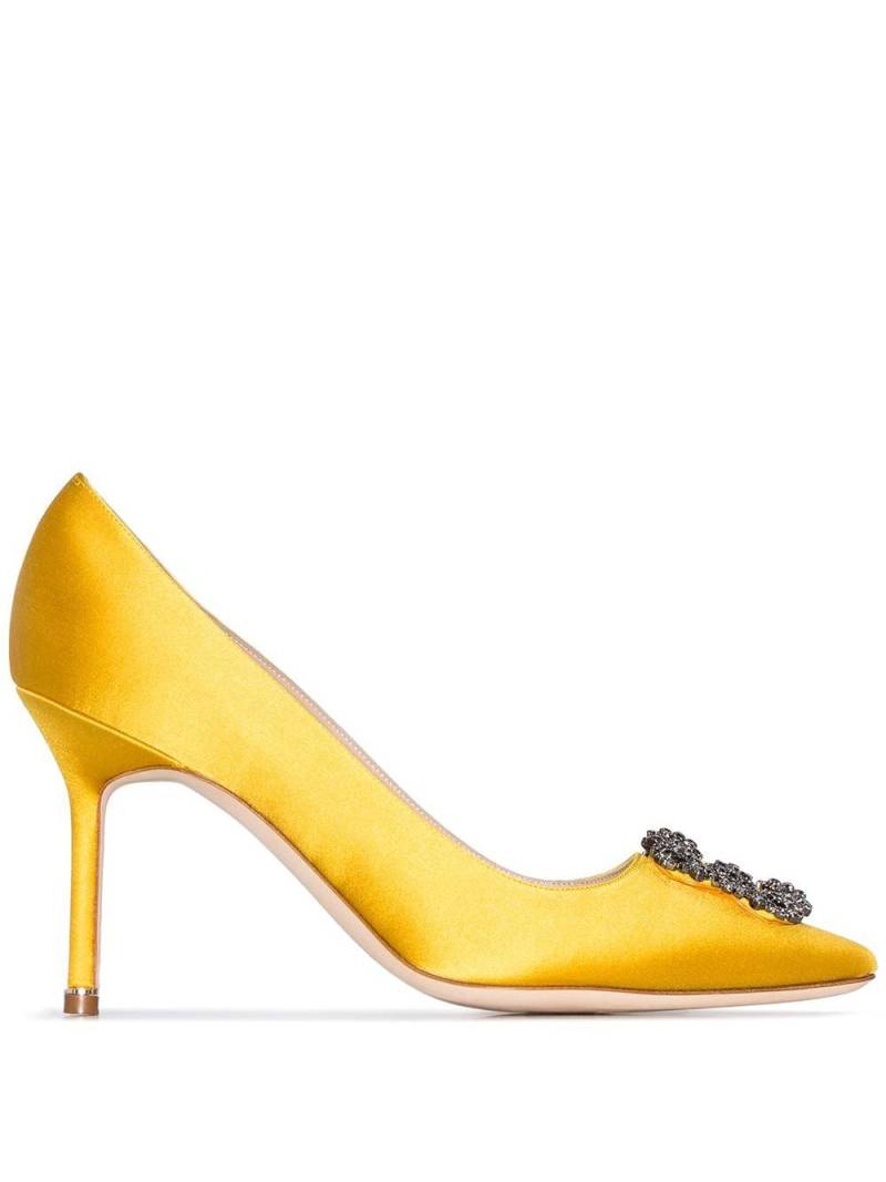 Manolo Blahnik 'Hangisi 90' Pumps aus Seidensatin - Gelb von Manolo Blahnik