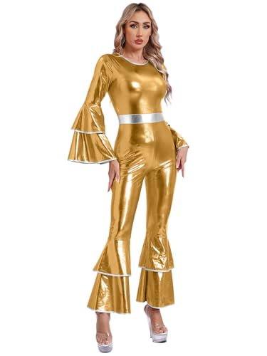 Manyakai Damen Glitzer Jumpsuit Disco Outfit Jumpsuit Bodysuit Overall Glänzend 70er Jahre Fasching Hippie Kostüm Karneval Gold M Manyakai Damen Glitzer Jumpsuit Disco Outfit Jumpsuit Bodysuit Overall Glänzend 70er Jahre Fasching Hippie Kostüm Karneval Gold M von Manyakai