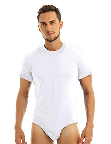 Manyakai Herren Body Overall Kurzarm Bodysuit Männer Leotard Baumwolle Hemdbody T-Shirt Stretch Unterhemd Poloshirt Unterwäsche Weiß 4XL von Manyakai