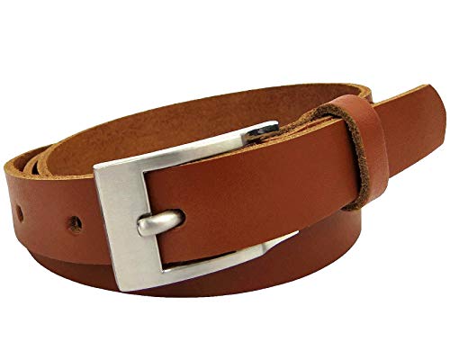 Manza Gürtel Damen Herren Ledergürtel 2cm breit echtes Leder Rindleder Neu (Cognac, 85 cm Gesamtlänge 95 cm) von Manza