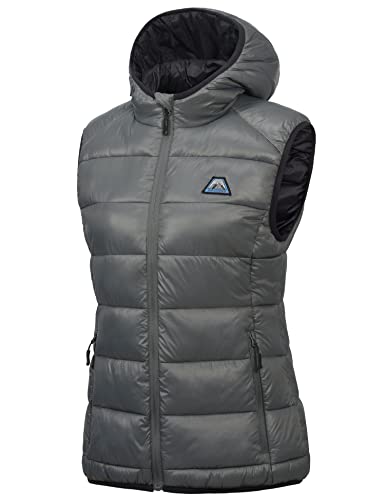 Mapamyumco Damen Daunenweste leichte wasserdichte lässige Outdoorjacke mit Kapuze, ärmellose Daunenjacke Grau XL von Mapamyumco