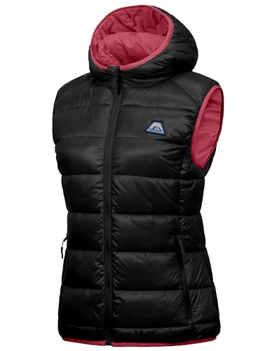 Mapamyumco Damen Daunenweste leichte wasserdichte lässige Outdoorjacke mit Kapuze, ärmellose Daunenjacke Schwarz XS von Mapamyumco