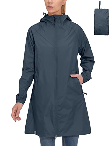 Mapamyumco Damen Regenjacke Wasserdicht Atmungsaktiv Winddicht Leicht Lang mit Kapuze Regenmantel Windbreaker Regenparka Übergangsjacke Freizeitjacke Ultraleicht verstaubar Blau XS von Mapamyumco