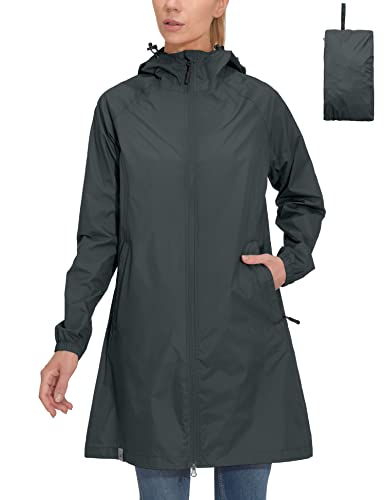 Mapamyumco Damen Regenjacke Wasserdicht Atmungsaktiv Winddicht Leicht Lang mit Kapuze Regenmantel Windbreaker Regenparka Übergangsjacke Freizeitjacke Ultraleicht verstaubar Grau XS von Mapamyumco