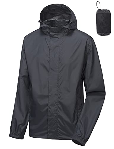 Mapamyumco Herren Regenjacke Wasserdicht Kapuze Outdoor Leichte Regen Shell Mantel Packable Grau S von Mapamyumco