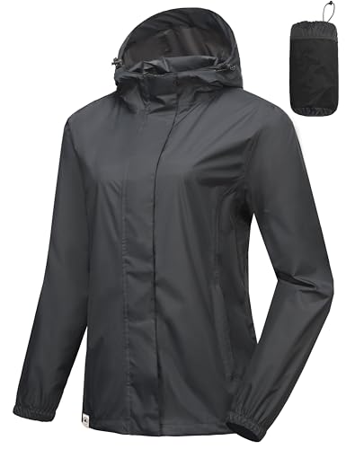 Mapamyumco Leichte verstaubare wasserdichte Regenjacke für Damen mit Kapuze Grau M von Mapamyumco