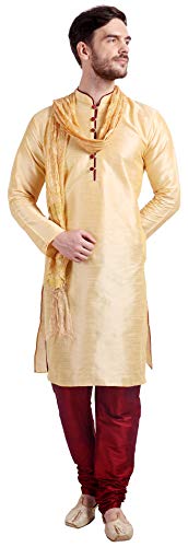 Maple Clothing Art Silk Herren Kurta Pyjama-Set, indische Partykleidung - Gold - Large von MapleClothing